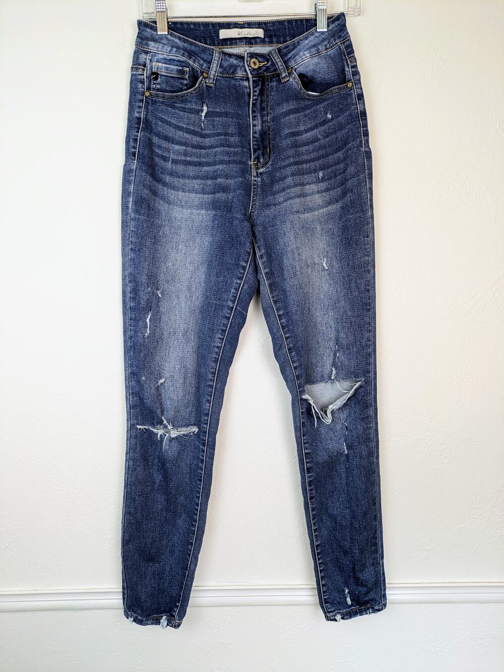 Kancan Denim Jeans High Waisted Ankle Skinny Distressed Boho Blue Size 27